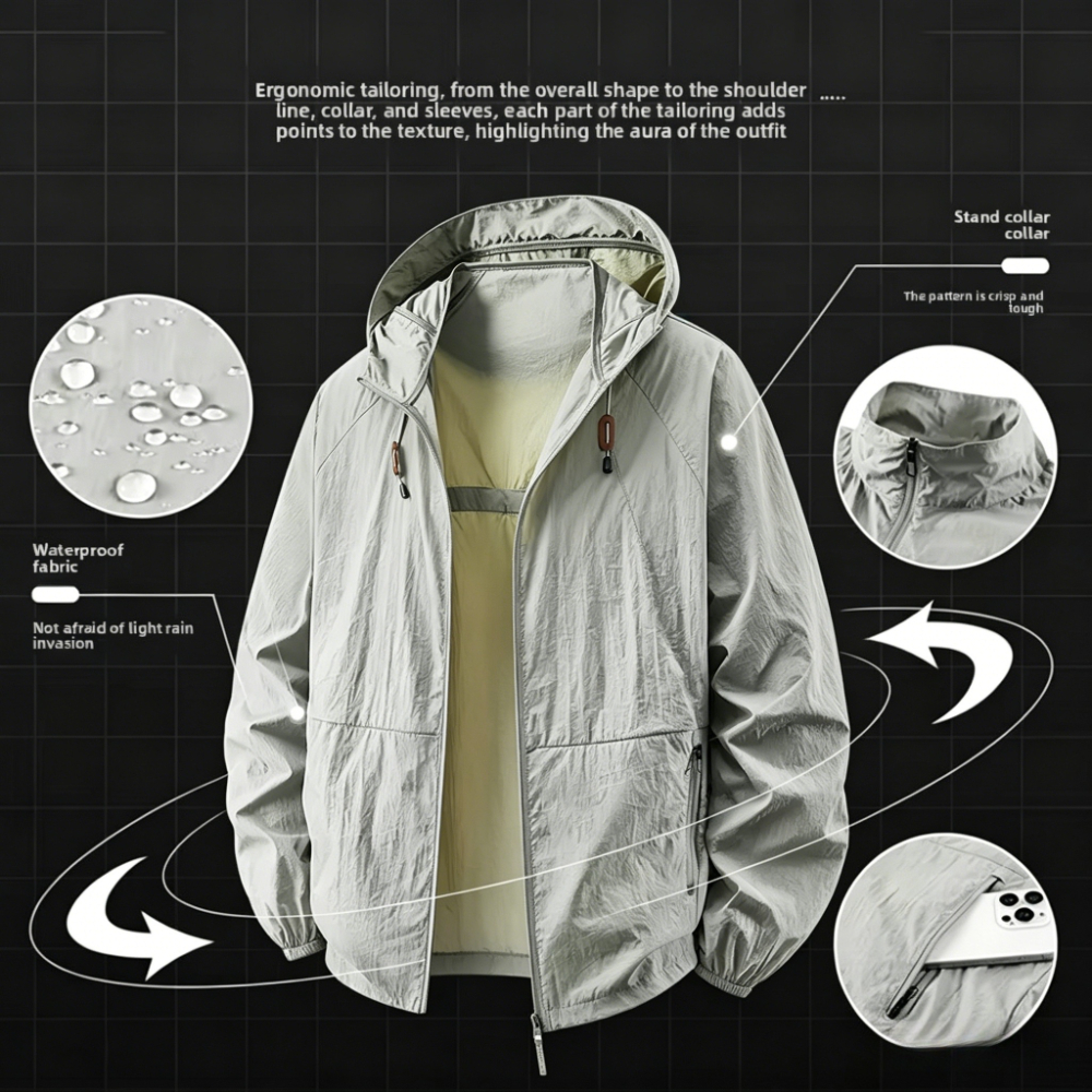 Fishing Hoodie - Spring Summer Mens Lightweight Hiking Jacket